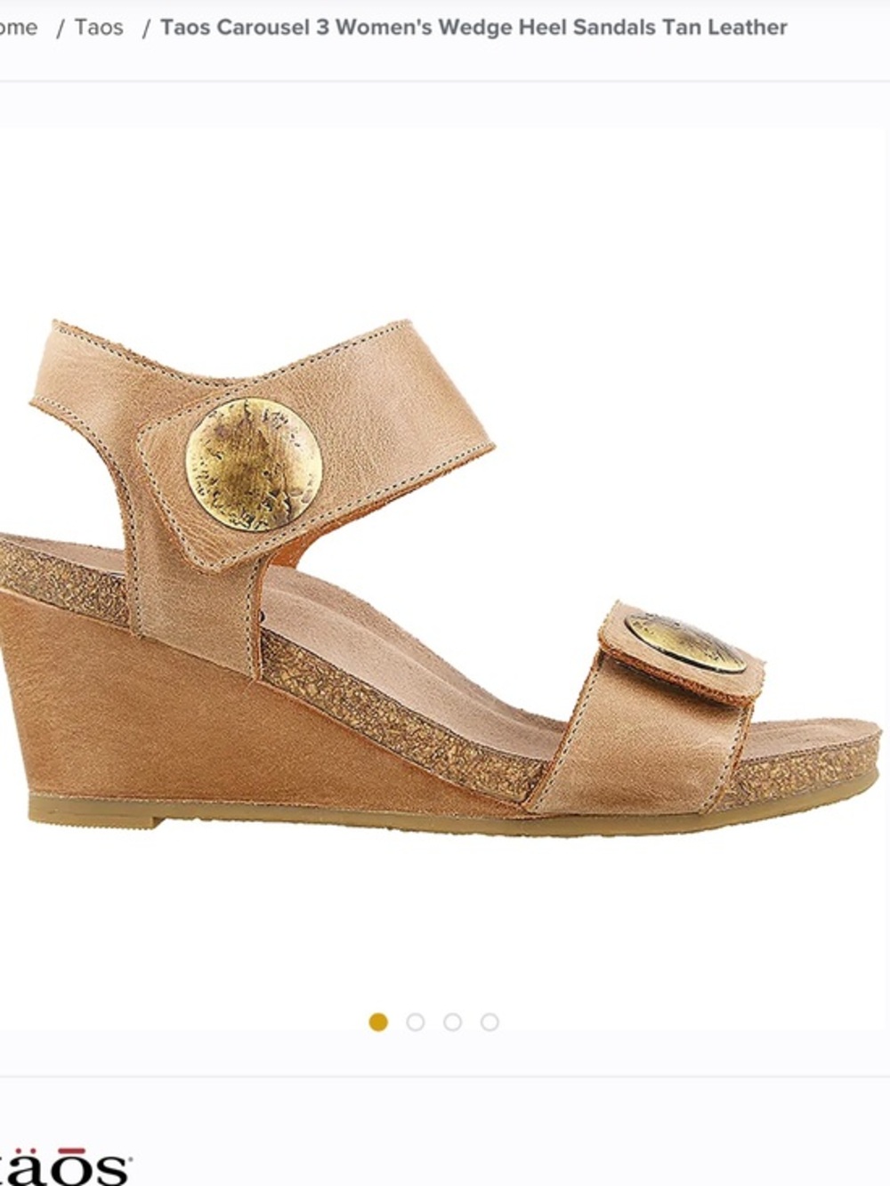 Taos Footwear Tan Leather Wedge Sandals with Brass Medallions size 10.5
